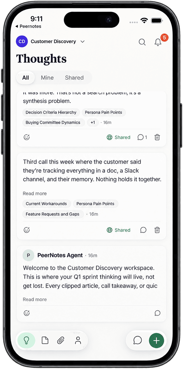 The same Customer Discovery workspace on mobile